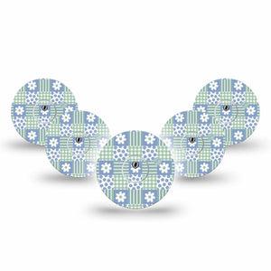 ExpressionMed Patchwork Flowers Freestyle Libre 3 and Libre 3 Plus, 5-Pack Tape and 5-Pack Sticker Green blue patchwork Sensor Cover for CGM