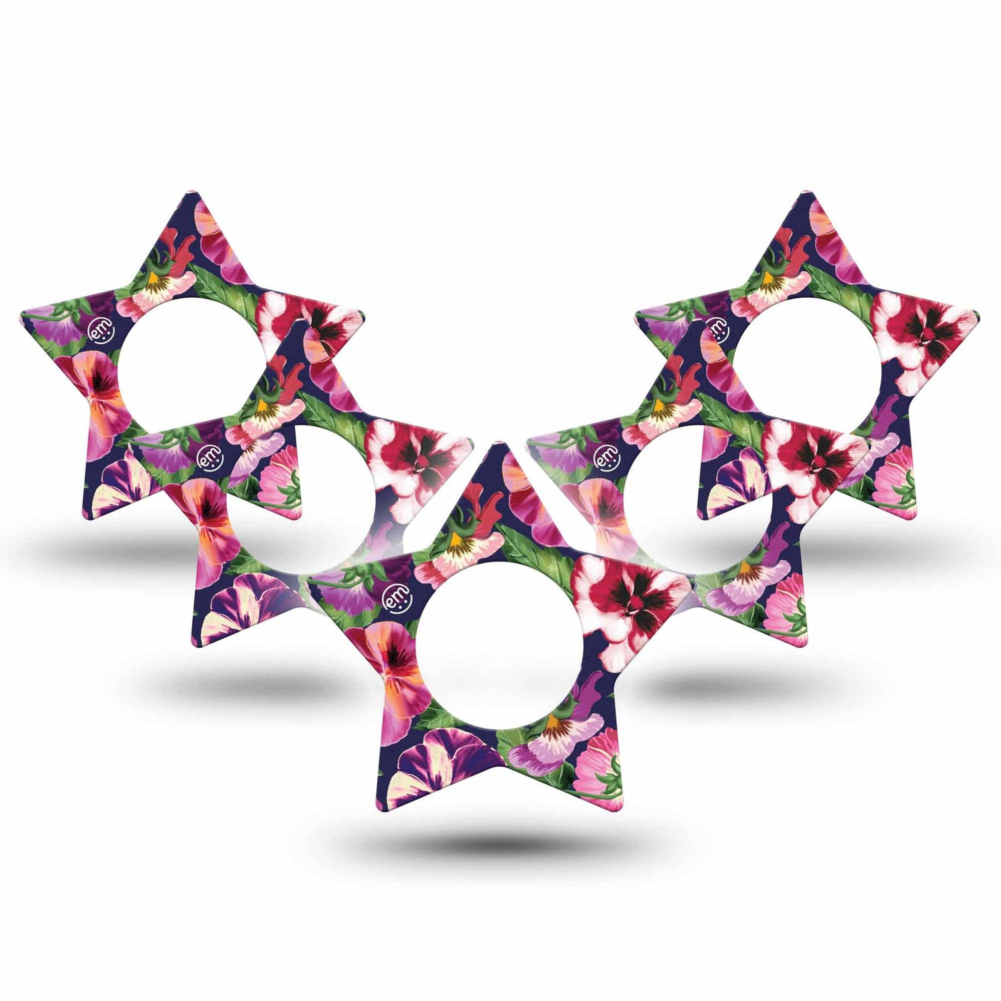 ExpressionMed Flower Girl Pansies Freestyle Libre 2 Star Shape Tape, Abbott Lingo,  5-Pack Tape Pinks and Purple Winter Flower, Adhesive Tape CGM Design