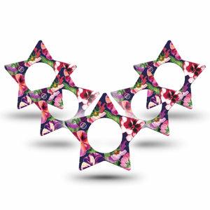 ExpressionMed Flower Girl Pansies Freestyle Libre 2 Star Shape Tape, Abbott Lingo,  5-Pack Tape Pinks and Purple Winter Flower, Adhesive Tape CGM Design