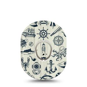 ExpressionMed Nautical Seas Dexcom G7 Tape, Dexcom Stelo Glucose Biosensor System, Single Tape and Single Sticker Inky Blue Sea Prints, Overlay Tape CGM Design