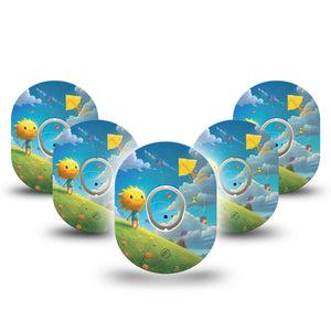 ExpressionMed Summer Kite Dexcom G7 Tape, Dexcom Stelo Glucose Biosensor System, 5-Pack Tape and 5-Pack Sticker Happy Sun Kite, Overlay Tape CGM Design