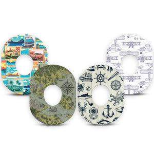 ExpressionMed Vintage Voyager Variety Pack Dexcom G7 Tape, Dexcom Stelo Glucose Biosensor System, 4-Pack Tape Variety Nautical Motifs, Overlay Tape CGM Design