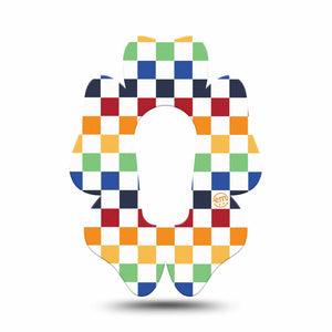 ExpressionMed Rainbow Checkerboard Dexcom G6 Flower Shape Tape Single Tape Multicolored Checkerboard, Adhesive Patch Continuous Glucose Monitor Design