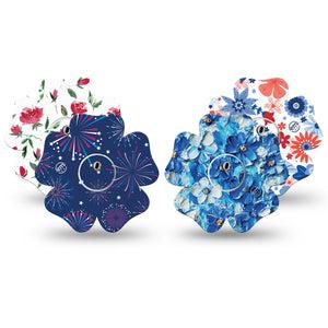 ExpressionMed Red, White & Bloom Variety Pack Freestyle Libre 3 and Libre 3 Plus Flower Shape Tape 4-Pack Tape and 4-Pack Sticker Variety Blue Red White Florals, Overlay Tape CGM Design