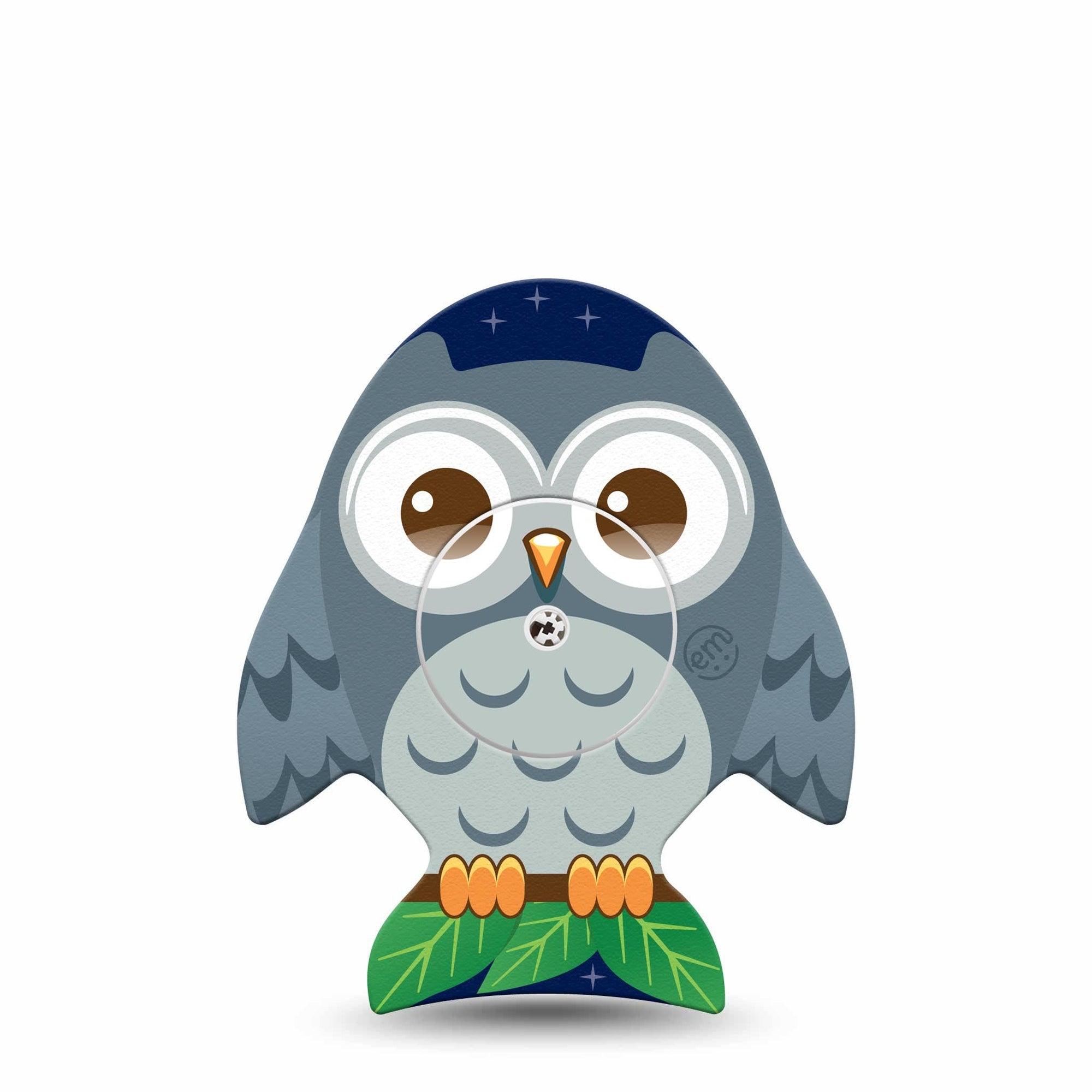 ExpressionMed Hootie the Owl Freestyle Libre Sticker and Tape, Abbott Lingo,  Gray Night Bird Owl Adhesive Sticker and Tape Design Continuous Glucose Monitor Design