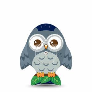 ExpressionMed Hootie the Owl Freestyle Libre Sticker and Tape, Abbott Lingo,  Gray Night Bird Owl Adhesive Sticker and Tape Design Continuous Glucose Monitor Design