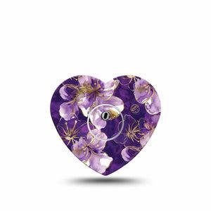 ExpressionMed Plum Gold Freestyle Libre 3 and Libre 3 Plus Heart, Single Tape and Single Sticker Painted hibiscus Patch for CGM