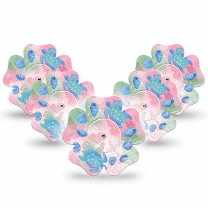 ExpressionMed Turtley One-derful Freestyle Libre, Libre 2 Plus, and Abbott Lingo Flower, 5-Pack Tape and 5-Pack Sticker Hibiscus florals Waterproof Plaster for Continuous Glucose Monitor