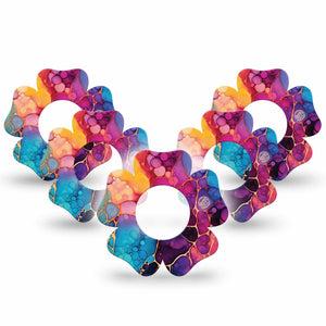 ExpressionMed Rainbow Ink Freestyle Libre, Libre 2 Plus, and Abbott Lingo Flower, 5-Pack Multicolor abstract art Sensor Cover for Continuous Glucose Monitor