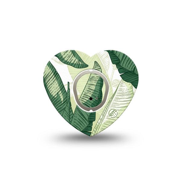 ExpressionMed Palm Leaf Dexcom G7 and Dexcom Stelo Glucose Biosensor System Heart, Single Tape and Single Sticker Layered green foliage Best Covers for CGM
