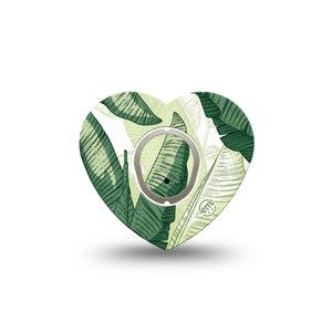 ExpressionMed Palm Leaf Dexcom G7 and Dexcom Stelo Glucose Biosensor System Heart, Single Tape and Single Sticker Layered green foliage Best Covers for CGM