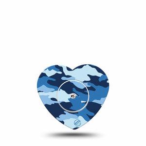 ExpressionMed Blue Camo Freestyle Libre 2 and Libre 2 Plus Heart Shape Tape, Abbott Lingo, Single Tape and Single Sticker Camouflage Pattern Plaster CGM Design