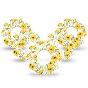 ExpressionMed Yellow Mosaic Floral Freestyle Libre 2 and Libre 2 Plus Flower Shape Tape, Abbott Lingo, 5-Pack Tape Summer-Inspired Flower Field, Plaster CGM Design