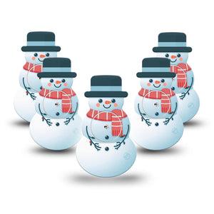 ExpressionMed Frosty The Snow Man Freestyle Libre 2 Snowman Shape Tape, Abbott Lingo, 5-Pack Tape and 5-Pack Sticker Adorable Snowman Cutout for Christmas, Plaster Continuous Glucose Monitor Design