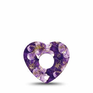 ExpressionMed Plum Gold Freestyle Libre 3 and Libre 3 Plus Heart, Single Tape Painted gold purple petals Vinyl Decoration for CGM