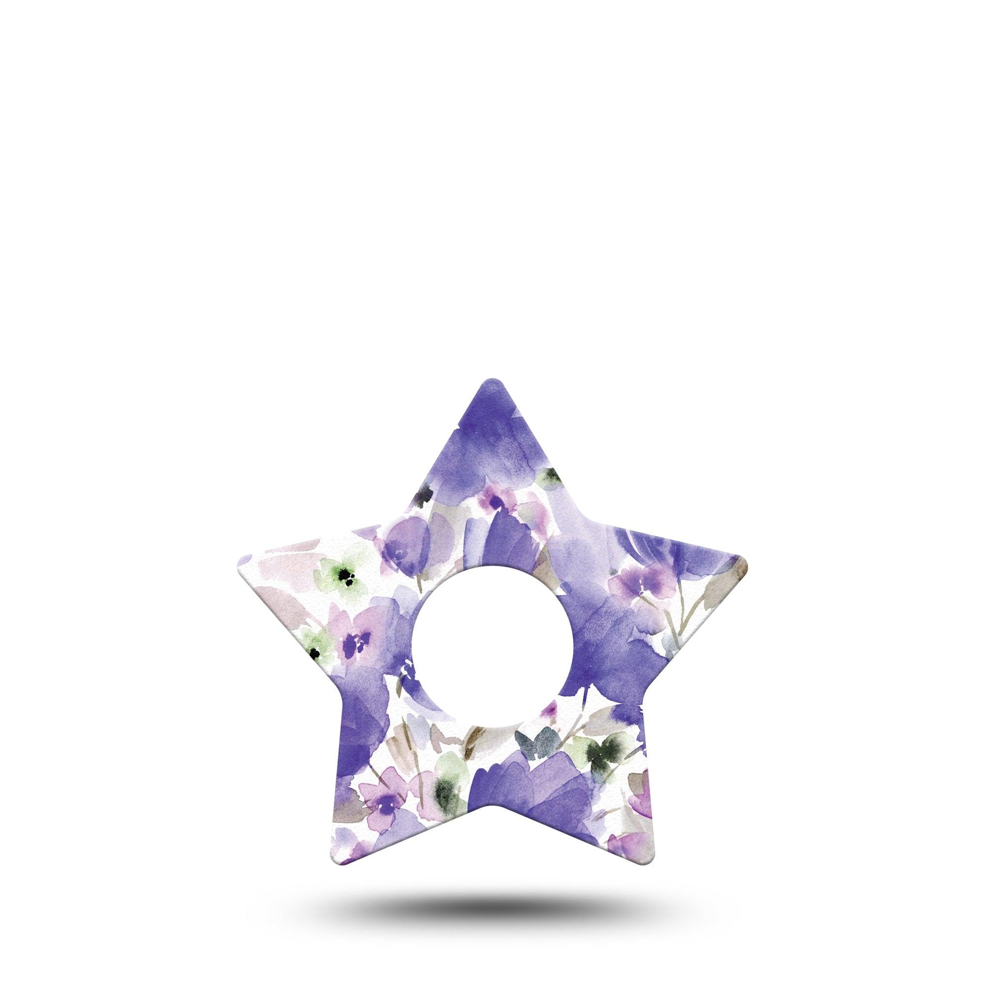 ExpressionMed Italian Blooms Freestyle Libre 3 Star Shape Tape Single Tape Dreamy Watercolor Purple Flowers Patch CGM Design