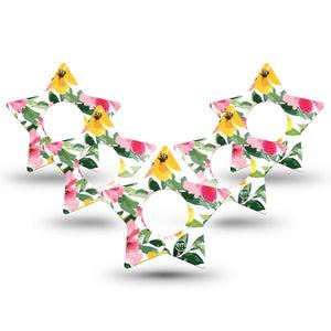 ExpressionMed Lemonade Flowers Infusion Set Star Shape Tape 10-Pack Tape Sweet Pink And Yellow Garden, Fixing Ring Patch Continuous Glucose Monitor Design