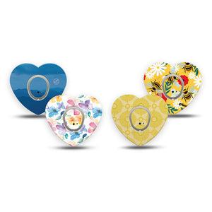 ExpressionMed Summer Brights Dexcom G7 and Dexcom Stelo Glucose Biosensor System Heart, tape and sticker  Golden florals and bees Vinyl Decoration for CGM