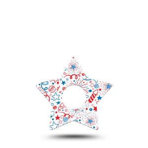 ExpressionMed Firework Doodles Freestyle Libre 3 Star Shape Tape Single Hand-Draw Firework Display Patch CGM Design