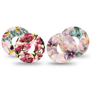 ExpressionMed Warm Florals Freestyle Libre 3 and Libre 3 Plus, 4-Pack Tape Airy petals and pearls Best Covers for CGM