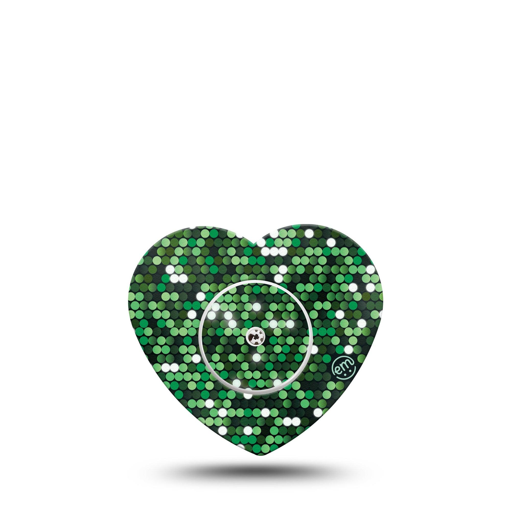 ExpressionMed Green Glam Freestyle Libre 2 and Libre 2 Plus Heart Shape Tape, Abbott Lingo,  Single Tape and Single Sticker Vibrant Green, Adhesive Patch CGM Design