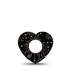 ExpressionMed New Years Fireworks Infusion Set Heart Shape Tape 5-Pack Tape New Year Festive, Adhesive Tape Continuous Glucose Monitor Design