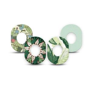 ExpressionMed Tropical Greens Dexcom G7 and Dexcom Stelo Glucose Biosensor System Mini, 4-Pack Tape green foliage pattern Fixing Ring Patch for Continuous Glucose Monitor
