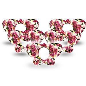 ExpressionMed Maroon Flowers Dexcom G7 Butterfly Shape Tape, Dexcom Stelo Glucose Biosensor System, 5-Pack Tape Feathery Petals, Adhesive Tape CGM Design