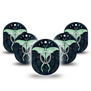 ExpressionMed Luna Moth Dexcom G7 Tape, Dexcom Stelo Glucose Biosensor System, 5-Pack Tape and 5-Pack Sticker Mystic Moth, Overlay Tape CGM Design