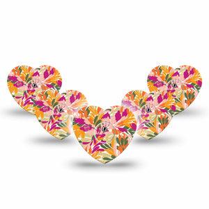 ExpressionMed Retro Brush Stroke Freestyle Libre 3 and Libre 3 Plus Heart Shape Tape 5-Pack Tape and 5-Pack Sticker Spring Plant-Inspired Art, Patch CGM Design