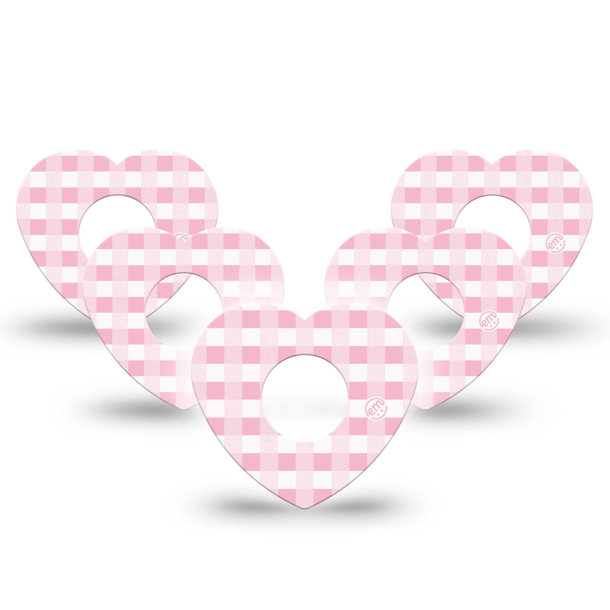 ExpressionMed Pink Gingham Infusion Set Heart Shape Tape 10-Pack Tape Pink Plaid, Adhesive Tape Continuous Glucose Monitor Design