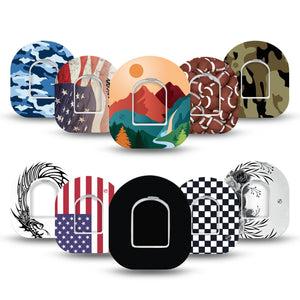 ExpressionMed Mens Holiday Gift Set Omnipod, 10-Pack Tape and 10-Pack Sticker Dark Blues & Crisp Geometrics Decorative Patch For Insulin Pump