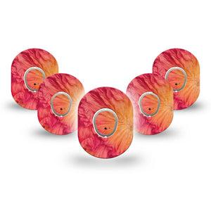 ExpressionMed Ruffles Dexcom G7 and Dexcom Stelo Glucose Biosensor System Mini, 5-Pack Tape and 5-Pack Sticker Orange red ombre Sensor Cover for Continuous Glucose Monitor