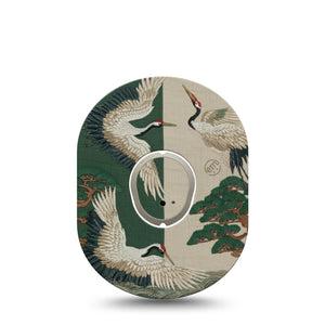 ExpressionMed Tapestry Cranes Dexcom G7 and Dexcom Stelo Glucose Biosensor System, Single Tape and Single Sticker Tapestry crane art Overlay Patch for CGM