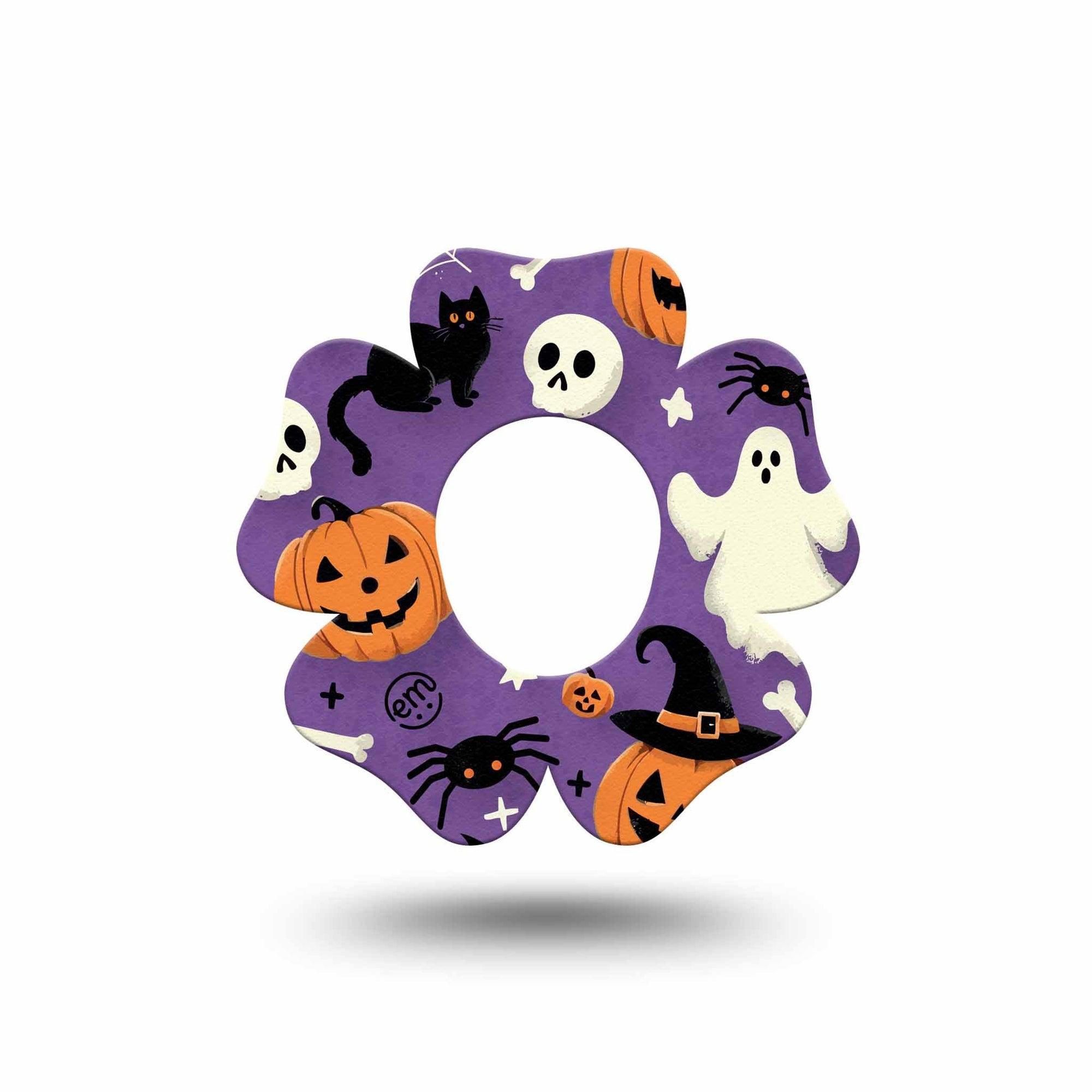 ExpressionMed Happy Halloween Dexcom G7 Flower Shape Tape, Dexcom Stelo Glucose Biosensor System, Single Black Cat Spooky Spiders Adhesive Tape CGM Design