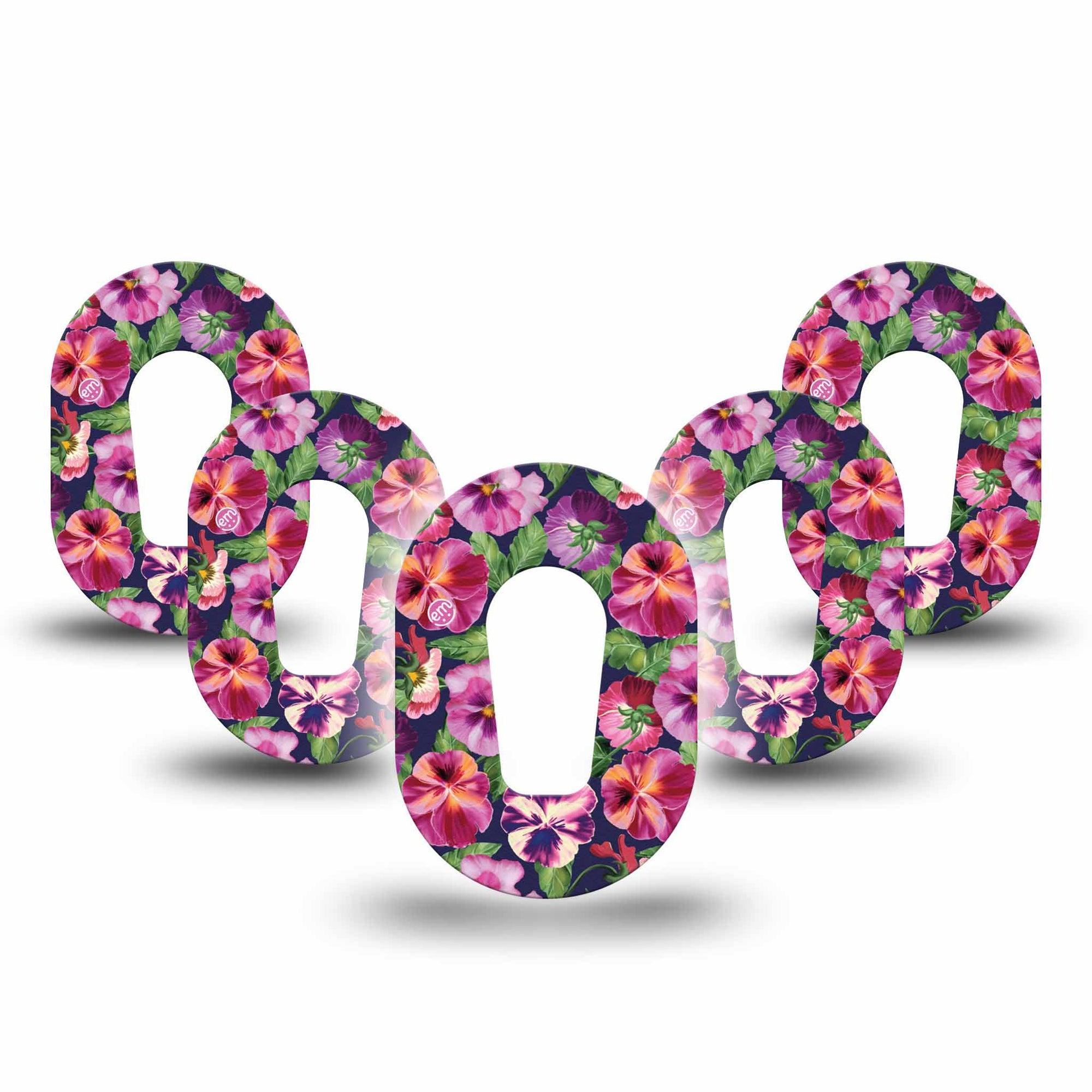 ExpressionMed Flower Girl Pansies Dexcom G6 Mini Tape 5-Pack Tape Hot Pink and Violet Pansies, Adhesive Tape CGM Design