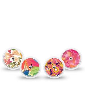 ExpressionMed Island Glow Variety Pack Freestyle Libre and Libre 2 Plus Sticker, Abbott Lingo, 4-Pack Sticker Variety Pink Orange Florals, Vinyl Graphics Continuous Glucose Monitor Design