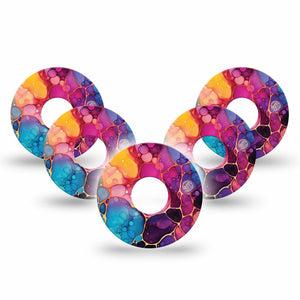 ExpressionMed Rainbow Ink Freestyle Libre 3 and Libre 3 Plus, 5-Pack Artistic color flow Sensor Decoration for CGM