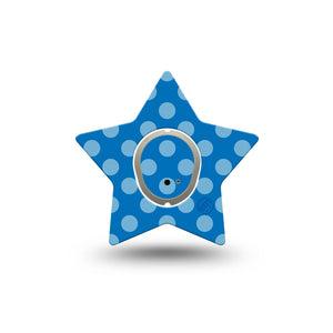 ExpressionMed Blue Polka Dots Dexcom G7 Star Shape Tape, Dexcom Stelo Glucose Biosensor System, Single Tape and Single Sticker Blue Dots Classic, Overlay Patch CGM Design