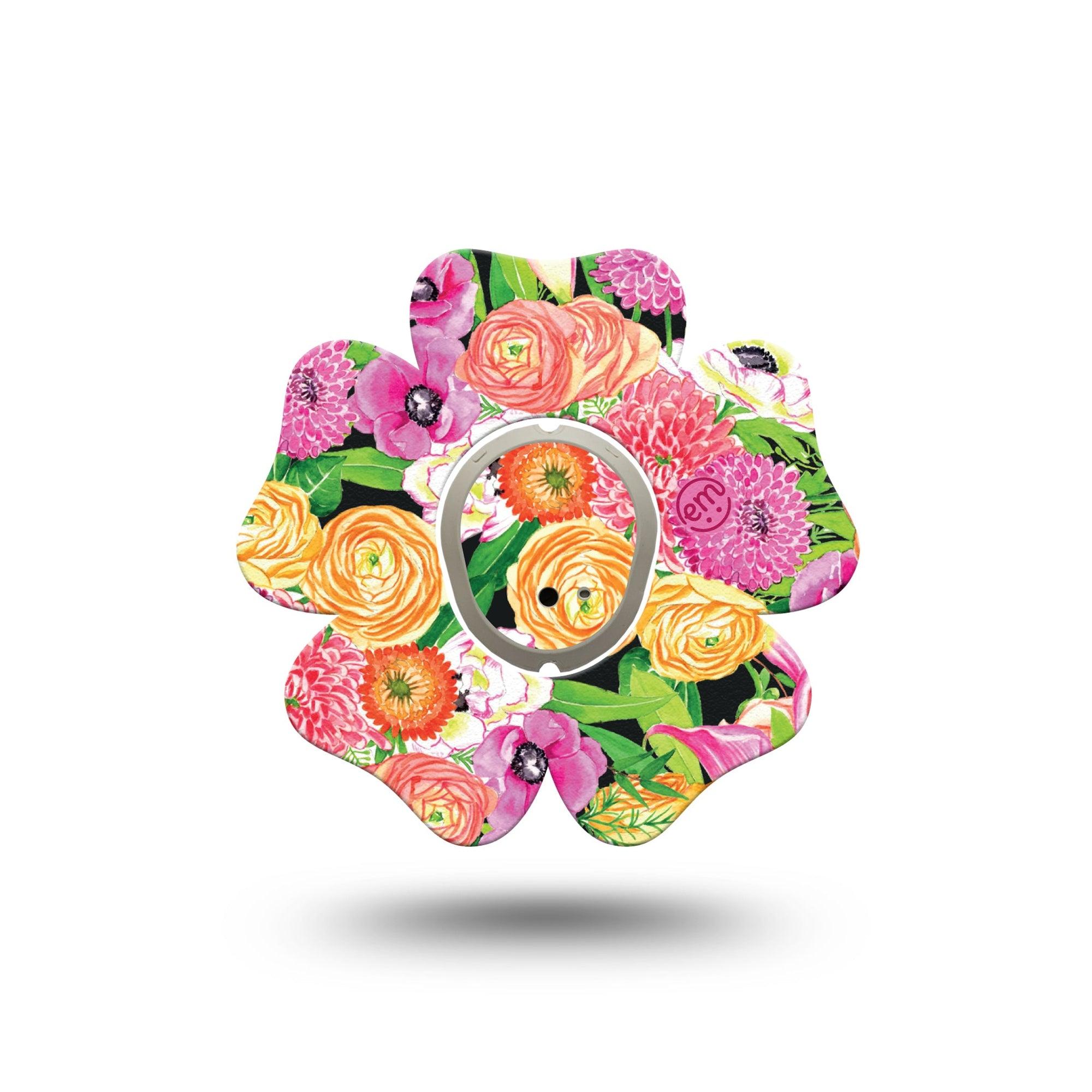 ExpressionMed Hand Painted Flowers Dexcom G7 Flower Shape Tape, Dexcom Stelo Glucose Biosensor System,  Single Tape and Single Sticker painting of pink flowers Adhesive Tape CGM Design