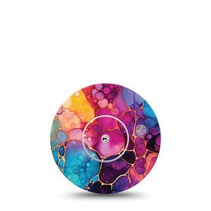 ExpressionMed Rainbow Ink Freestyle Libre, Libre 2 Plus, and Abbott Lingo, Single Tape and Single Sticker Blended color strokes Overlay Patch for CGM