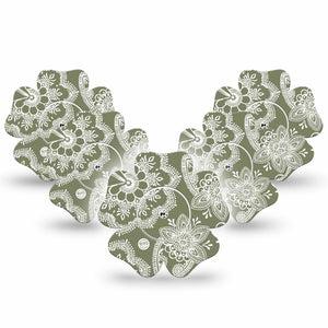 ExpressionMed Olive Henna Freestyle Libre 2 and Libre 2 Plus Flower Shape Tape, Abbott Lingo,  5-Pack Tape and 5-Pack Sticker Natural Dye, Fixing Ring Tape CGM Design