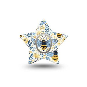 ExpressionMed Busy Bees Dexcom G7 and Dexcom Stelo Glucose Biosensor System Star, Single Tape and Single Sticker Navy and gold bees Adhesive Patch for CGM