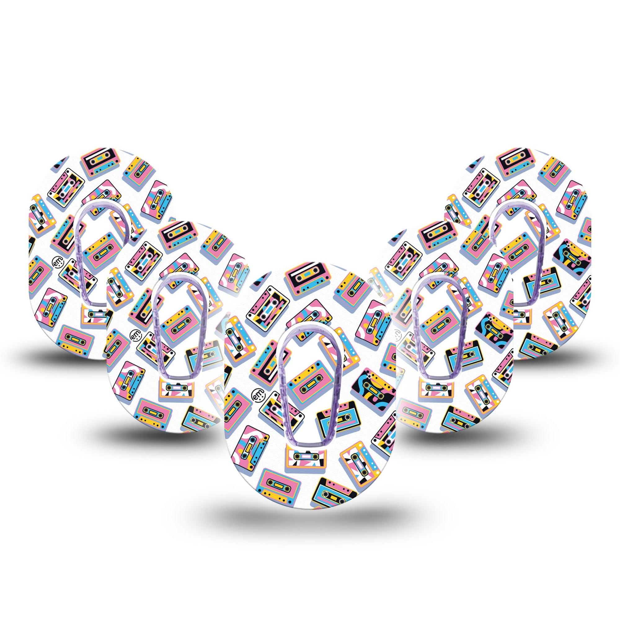 ExpressionMed Vintage Music Tapes Dexcom G6 Mini Tape 5-Pack Tape and 5-Pack Sticker Funky Bright Music Tapes, Adhesive Tape CGM Design