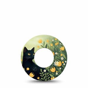 ExpressionMed Jungle Cat Freestyle Libre, Libre 2 Plus, and Abbott Lingo, Single Tape Black cat green grasses Fixing Ring Patch for CGM