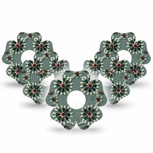ExpressionMed Green Embroidery Freestyle Libre 3 and Libre 3 Plus Flower Shape Tape 5-Pack Tape Green Threaded Petals, Plaster CGM Design