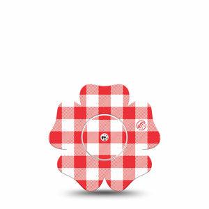 ExpressionMed Red Gingham Freestyle Libre, Libre 2 Plus, and Abbott Lingo Flower, Single Tape and Single Sticker Red checker print Adhesive Tape for CGM