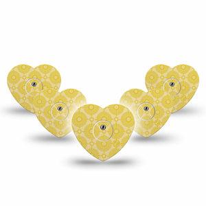 ExpressionMed Yellow Sundress Freestyle Libre 3 and Libre 3 Plus Heart Shape Tape, 5-Pack Tape and 5-Pack Sticker Beaming Gold Shapes, Patch CGM Design