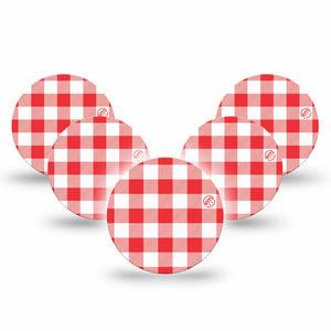 ExpressionMed Red Gingham Freestyle Libre 3 and Libre 3 Plus OverPatch, 5-Pack Classic red gingham Plaster for Continuous Glucose Monitor