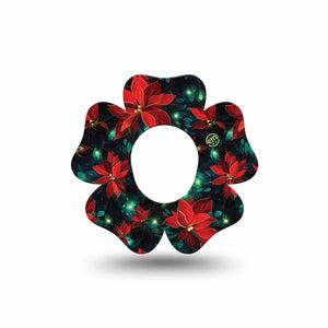 ExpressionMed Christmas Floral Dexcom G7 Flower Shape Tape, Dexcom Stelo Glucose Biosensor System, Single Tape Poinsettias and Lights, Plaster CGM Design